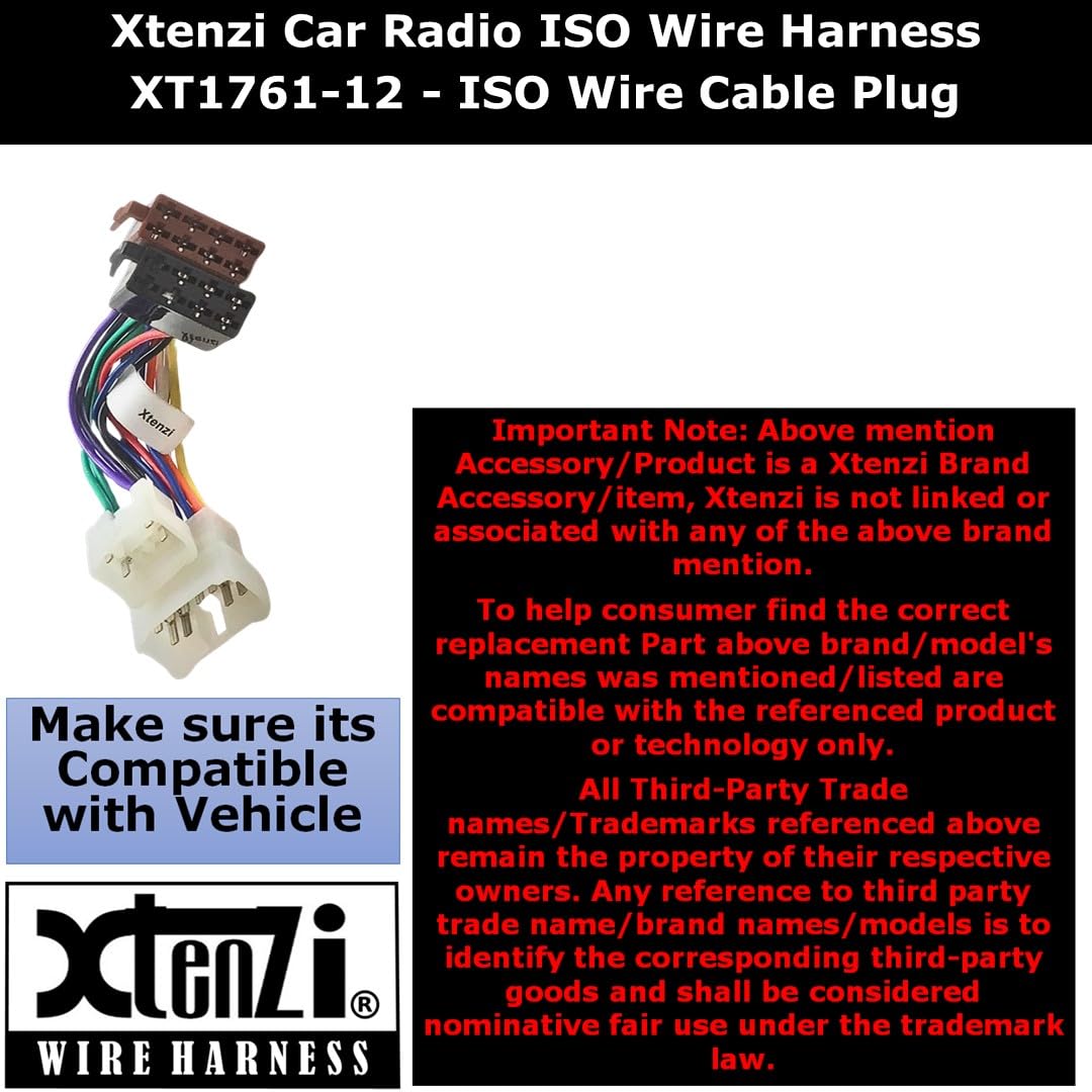 Xtenzi Car Radio ISO Wire Harness Compatible with Toyota Tacoma 2005-2020, RAV4 1996-2009, Tundra 2004-2018 Subaru 2014-2019 Stereo Cable Plug XT1761-12