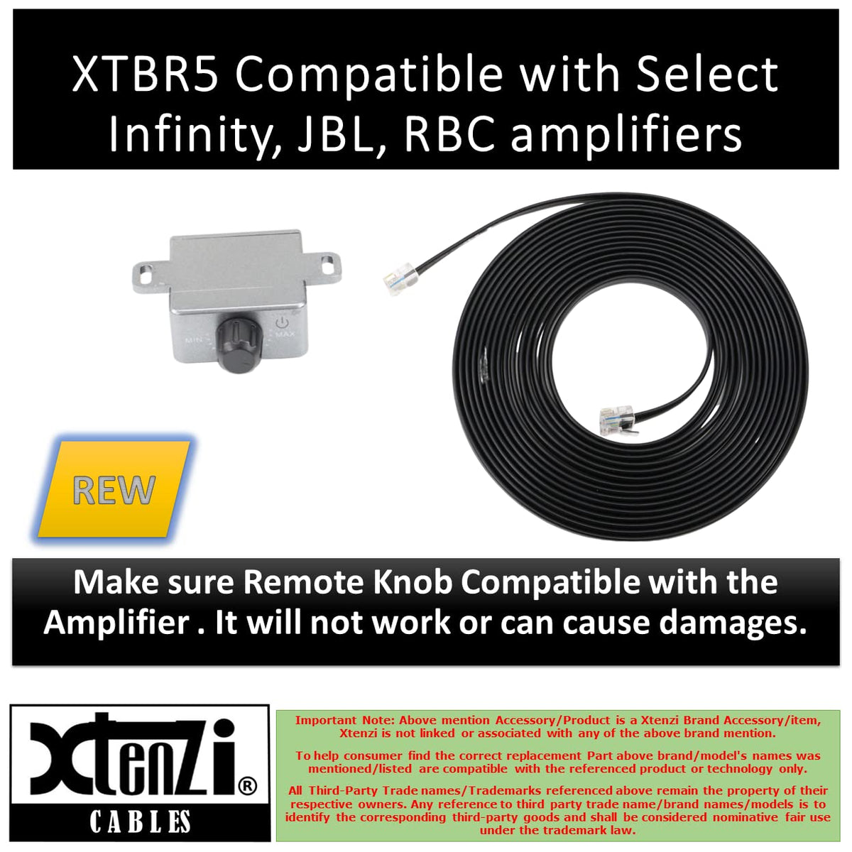 Xtenzi Amplifier Bass Volume Knob Control Remote XTBR5-BL