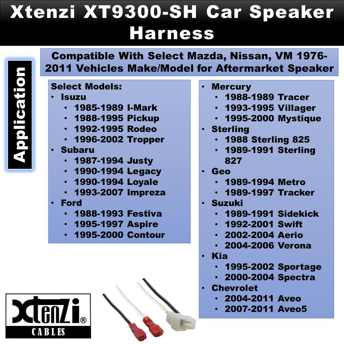 Xtenzi 2 Pair Car Audio Speaker Harness Set Compatible with Mazda, Nissan, VM Vehicles