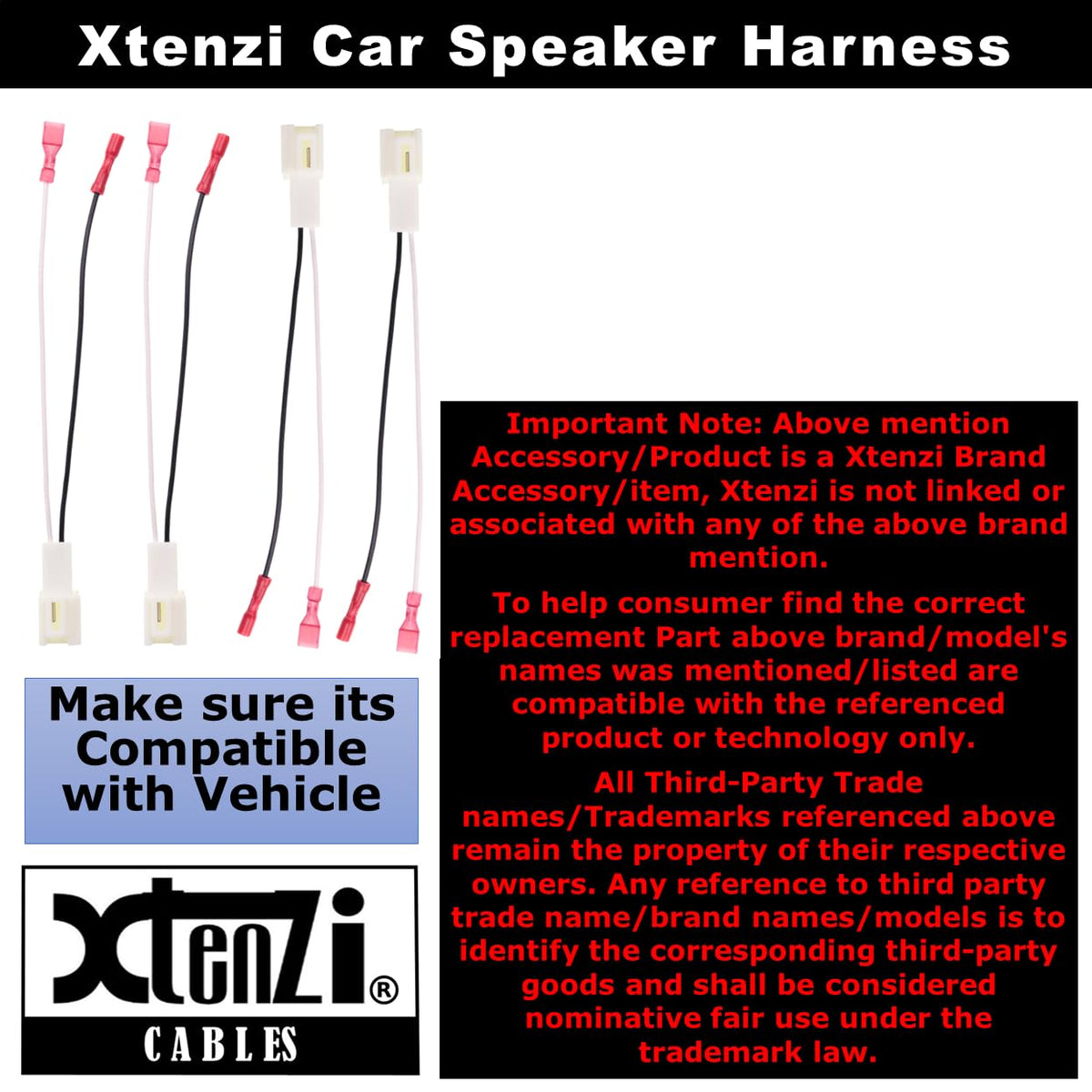 Xtenzi 2 Pair Car Speaker Harness Set Compatible with Chevrolet, Hyundai, Kia Vehicles