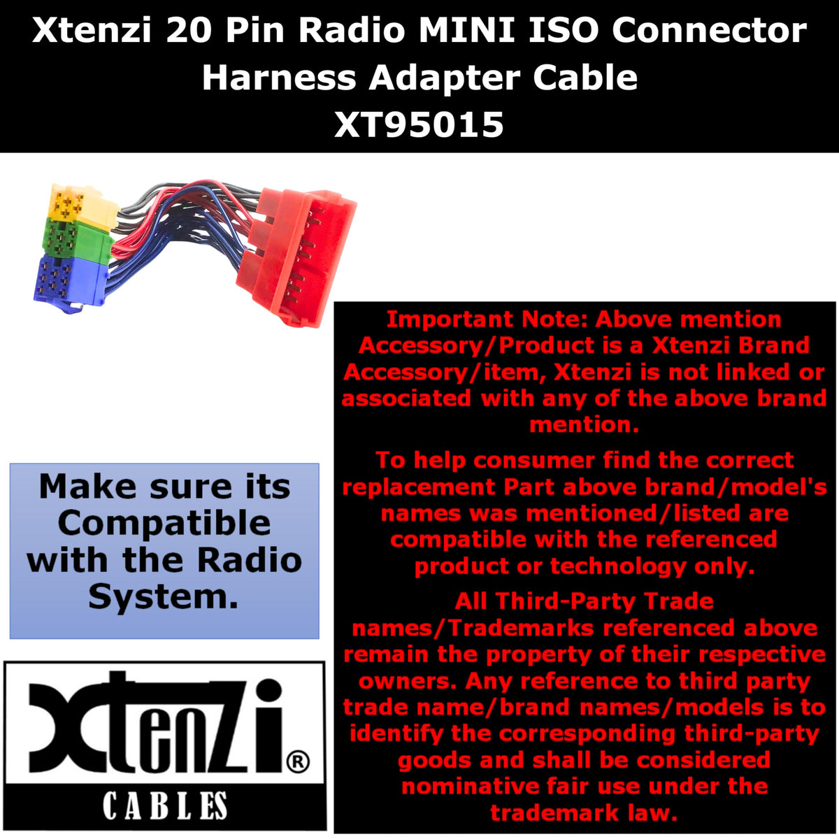 Xtenzi Radio Harness Adapter Cable 20 Pin Mini ISO Connector - XT95015