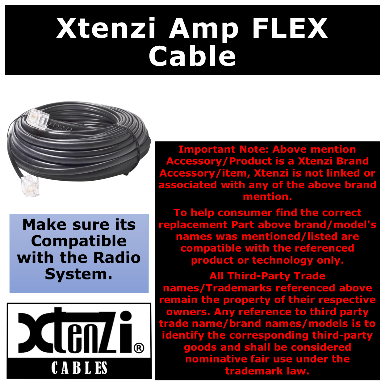Xtenzi 6Pin Bass Remote Cable 15FT Flex Wire For Alpine PDX Amplifiers MRX PDX