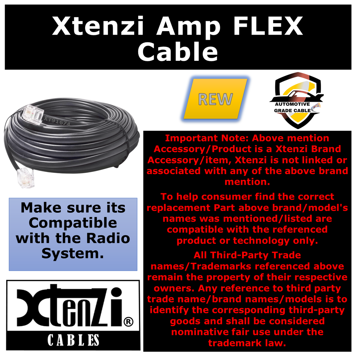 Xtenzi 6Pin Remote Bass Knob 15FT-REW FlexCable for Infinity Reference Amplifier