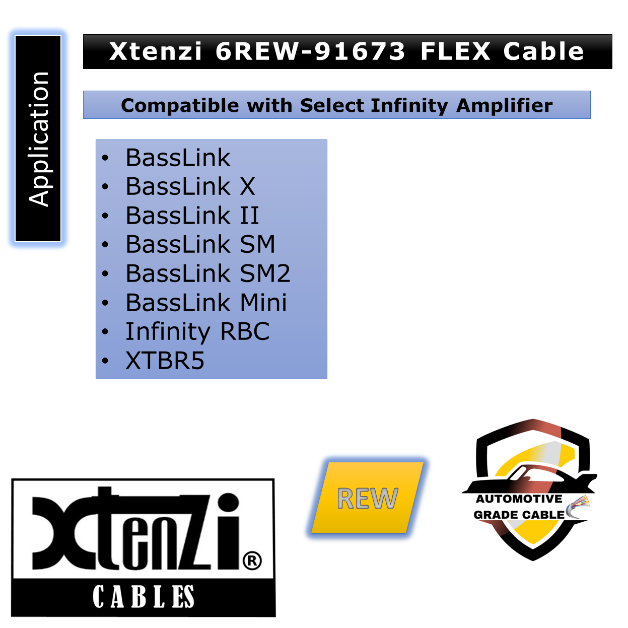 Xtenzi 6Pin Remote Bass Knob 15FT-REW Flex Cable for Infinity BassLink Amplifier