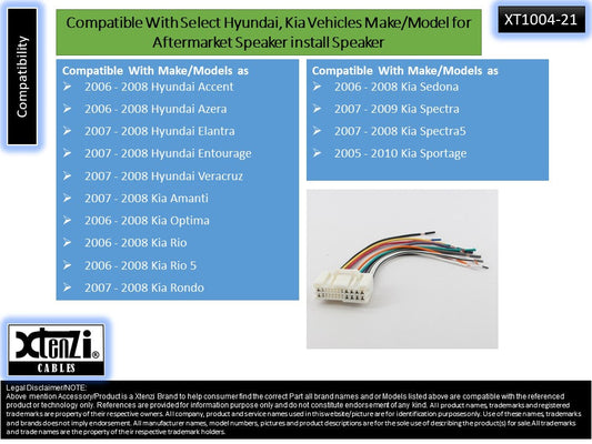 Xtenzi Car Stereo Reverse Wiring Harness for Hyundai-Kia 2005-UP OEM Radio 1004-71 - image 1