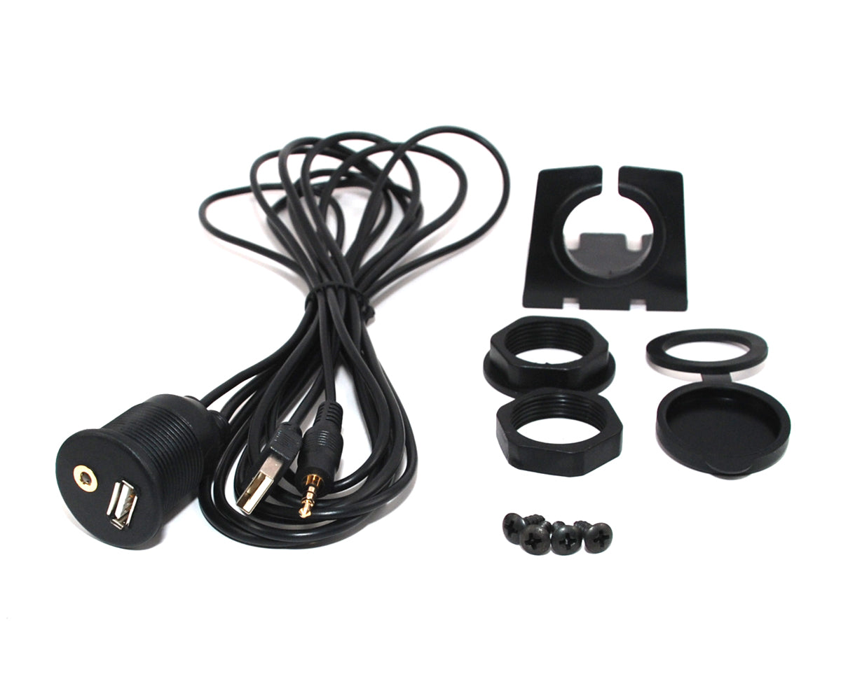 Xtenzi USB & 3.5mm AUX extension Flush Mount 2 Meter Cable , 1/8 AUX Car Bike Boat Motercycle Lead - image 1