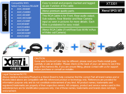 Xtenzi Connection Cable Set for Pioneer AVIC-X940BT AVIC-Z140BH GPS MIC RCA Wire Harness USB AUX Cable 5PCS Set - image 3