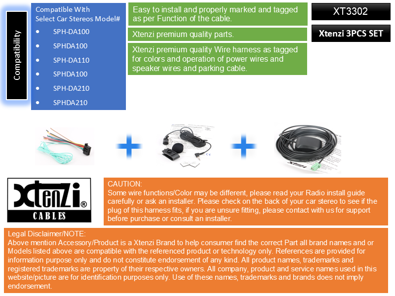 Xtenzi Connection Cable Set for Pioneer SPH-DA210 DA110 DA100 Complete Cables GPS MIC Wire Harness 3PCS Set - image 2