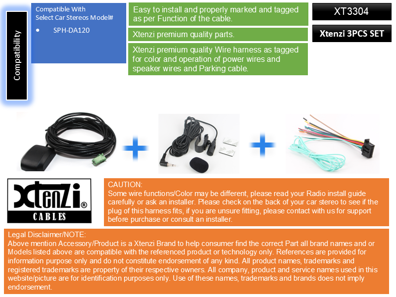 Xtenzi Connection Cable Set for Pioneer APPRadio 4 SPH-DA120 GPS MIC Wire Harness 3PCS Set - image 2