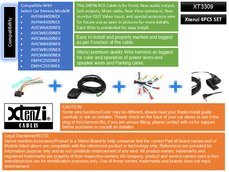 Xtenzi Cable Set GPS MIC RCA Power Harness for Pioneer AVH W4500NEX W4400NEX, W8500NEX, W8400NEX,W6500NEX,W6400NEX - image 3
