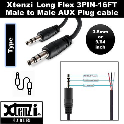 Xtenzi 3Pin Jack AUX Flex Cable Wire Accessory for Bass Remote Knob Compatible with Rockford Fosgate Prime PLC Amplifiers