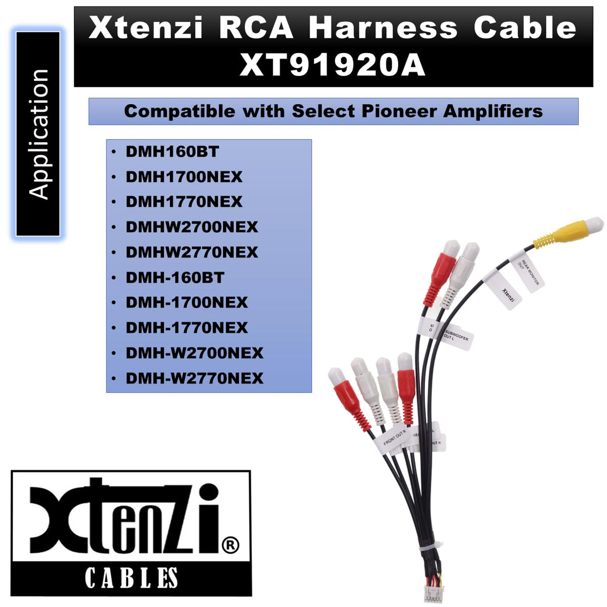 Xtenzi XT91920A RCA Cord Assembly Harness Car Audio Video Compatible with Pioneer DMH160BT, DMH1700NEX, DMH1770NEX, DMHW2700NEX, DMHW2770NEX