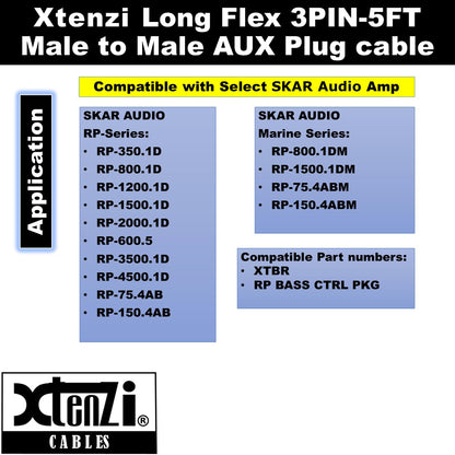 Xtenzi 3Pin Jack Flex Cable Wire Accessory for Bass Remote Knob Compatible with SKAR Audio RP and Marine Series Amplifiers