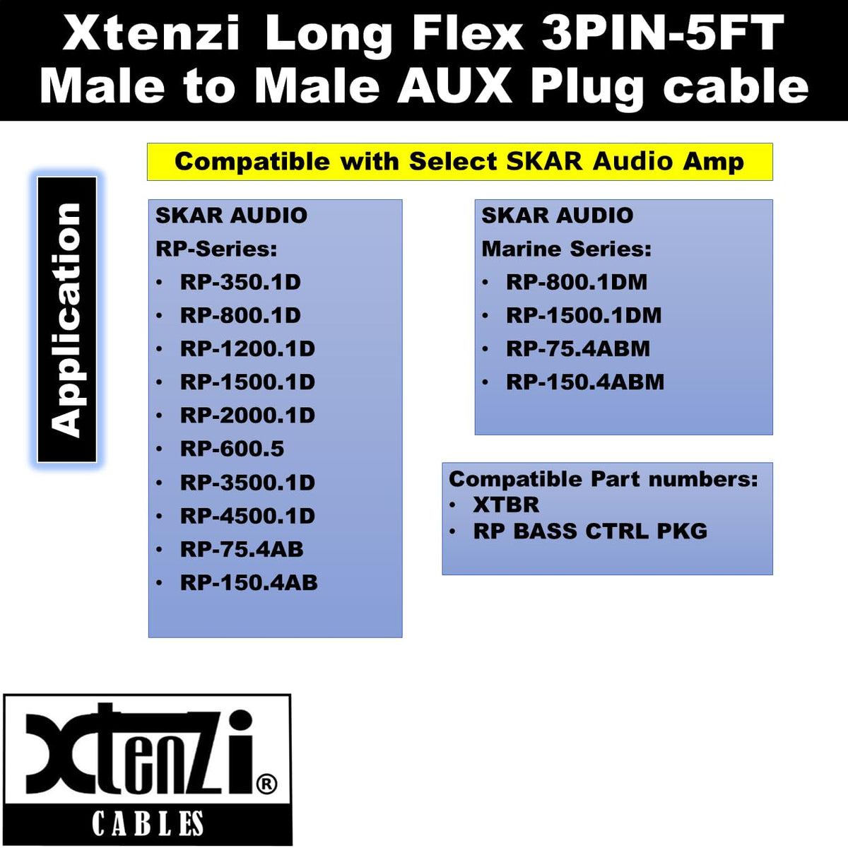 Xtenzi 3Pin Jack Flex Cable Wire Accessory for Bass Remote Knob Compatible with SKAR Audio RP and Marine Series Amplifiers (5 Feet)