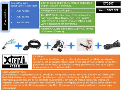 Xtenzi Car Audio 5 Pcs Set XT3307 GPS MIC RCA Wire Harness and USB Connection Cable Compatible with Pioneer AVIC-X920BT Z120BT Z110BT