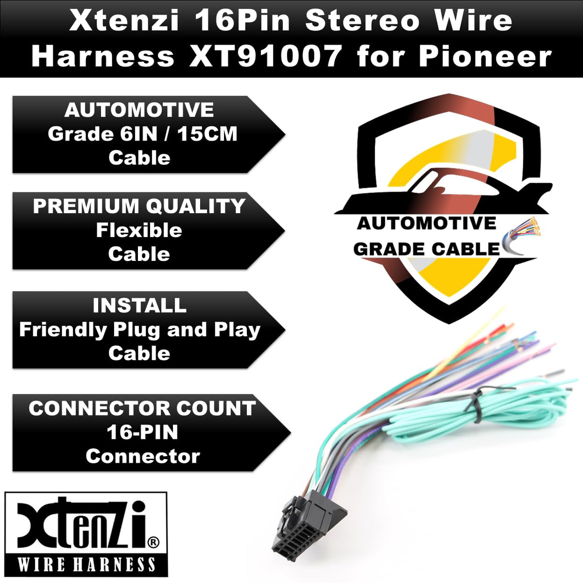 Xtenzi 16Pin Car Radio Power Wire Harness Connector Compatible with Pioneer AVICD3 AVICX940BT AVICX930BT AVICX9310BT AVICX920BT AVICZ120BT - XT91007