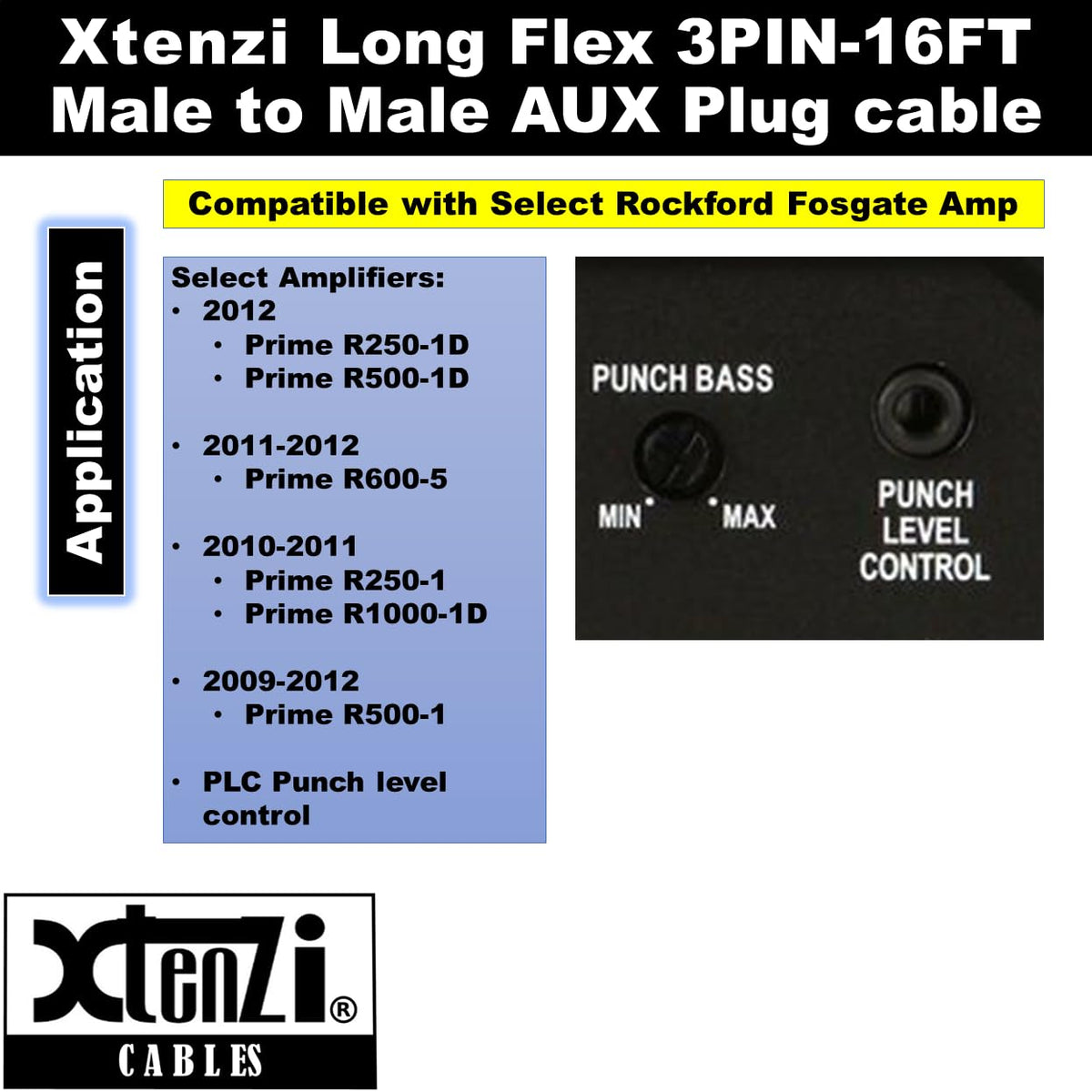 Xtenzi 3Pin Jack AUX Flex Cable Wire Accessory for Bass Remote Knob Compatible with Rockford Fosgate Prime PLC Amplifiers
