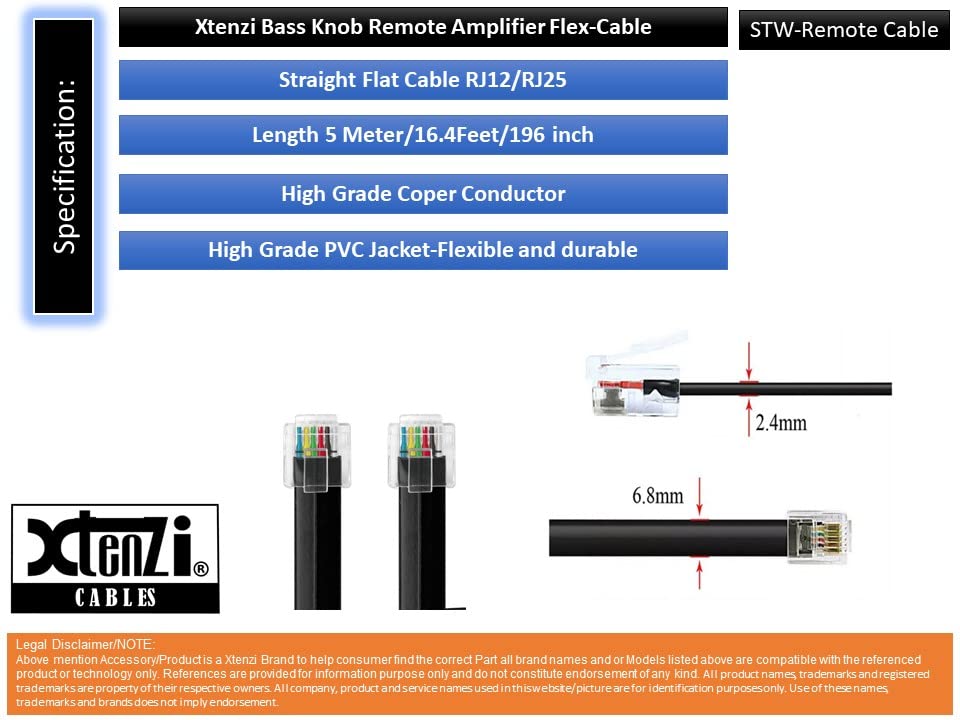 Xtenzi 6Pin Flex Cable XTFC Wire Accessory XT91614 for Amp Remote Bass Knob Compatible with MTX XEBC XTL-EBC Amplifier
