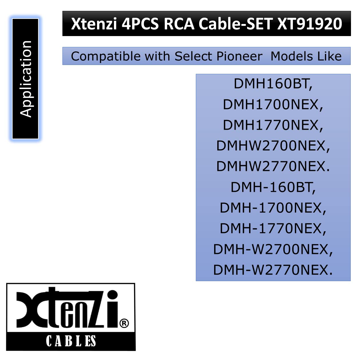 Xtenzi 4PCS Set XT91920 RCA Cord Assembly Harness Car Audio Video Compatible with Pioneer DMH160BT, DMH1700NEX, DMH1770NEX, DMHW2700NEX, DMHW2770NEX.