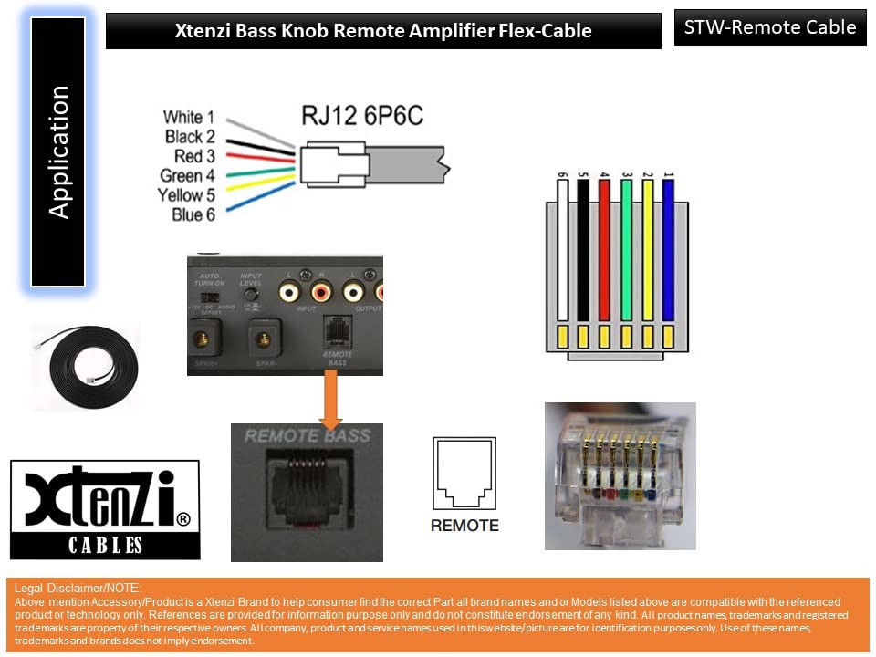 Xtenzi 6Pin Flex Cable XTFC Wire Accessory XT91614 for Amp Remote Bass Knob Compatible with MTX XEBC XTL-EBC Amplifier