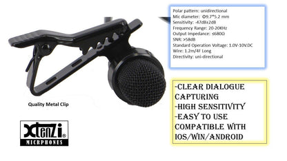 Xtenzi iX4Pro Lavalier Lapel Microphone Clip-on Directional Noise Condensing Sound Super Delux Lav Mic Compatible with Apple Ipad iPod Touch, Samsung Android & Windows Smartphones