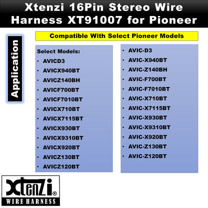 Xtenzi 16Pin Car Radio Power Wire Harness Connector Compatible with Pioneer AVICD3 AVICX940BT AVICX930BT AVICX9310BT AVICX920BT AVICZ120BT - XT91007