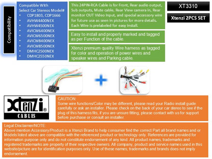 Xtenzi Car Audio 2 Pcs Cable Set XT3310 RCA and Wire Harness Compatible with Pioneer AVH-W4400NEX W4500NWX AVIC-W6400NEX W6500NEX