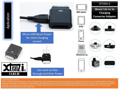 Xtenzi Aftermarket Replacement 12V to 5V Charging Converter Adapter Compatible with Select iPod's