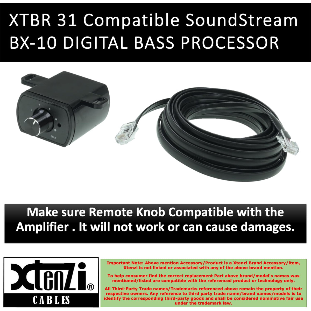 Xtenzi Amplifier Bass Volume Knob Control Remote XTBR31 Compatible with Soundstream BX10 BX10W BX10X BX-10MX Audio Processer