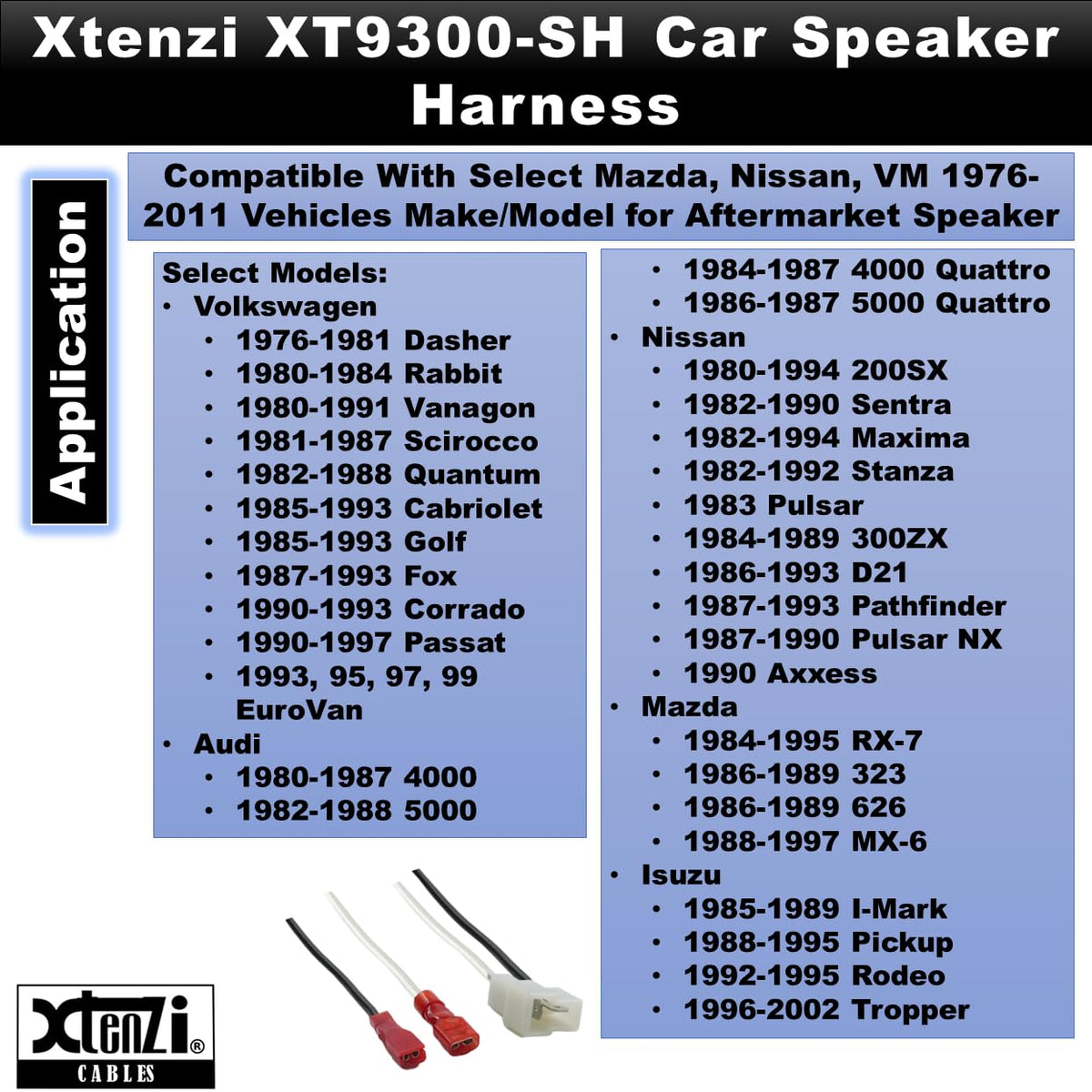 Xtenzi 2 Pair Car Audio Speaker Harness Set Compatible with Mazda, Nissan, VM Vehicles