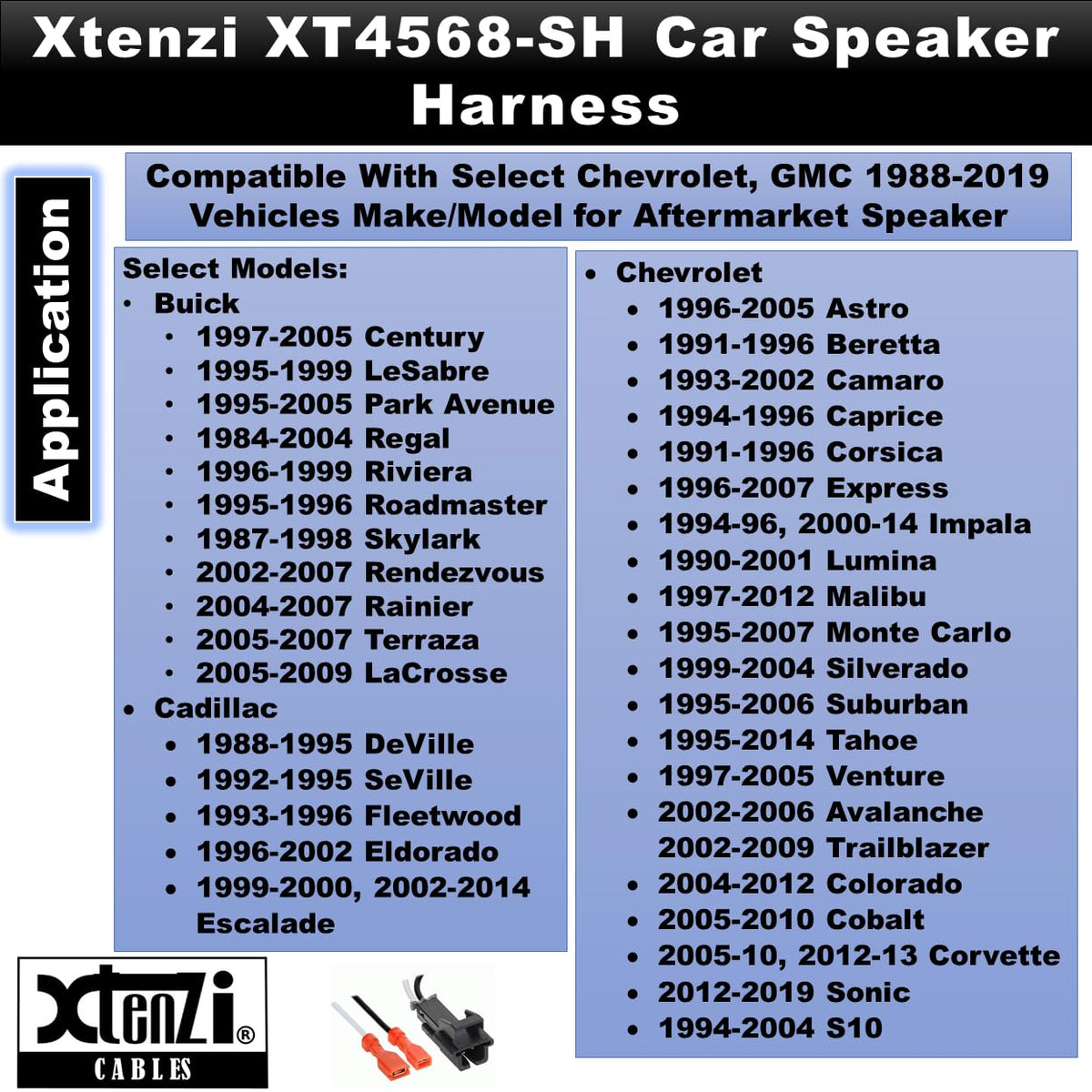 Xtenzi 2 Pair Car Audio Speaker Harness Set Compatible with Chevrolet, GMC, Buick, Cadillac Vehicles