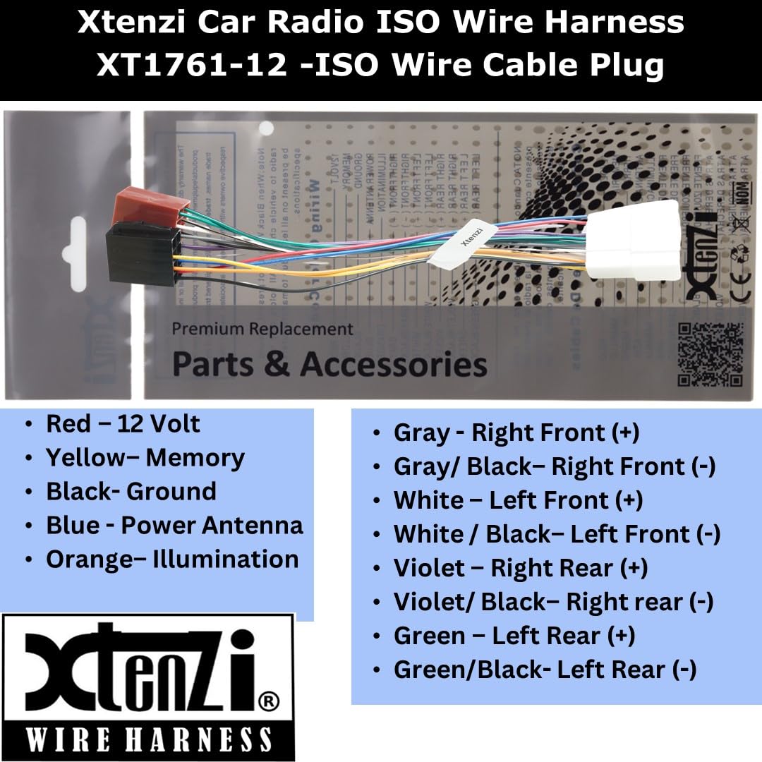 Xtenzi Car Radio ISO Wire Harness Compatible with Toyota Tacoma 2005-2020, RAV4 1996-2009, Tundra 2004-2018 Subaru 2014-2019 Stereo Cable Plug XT1761-12