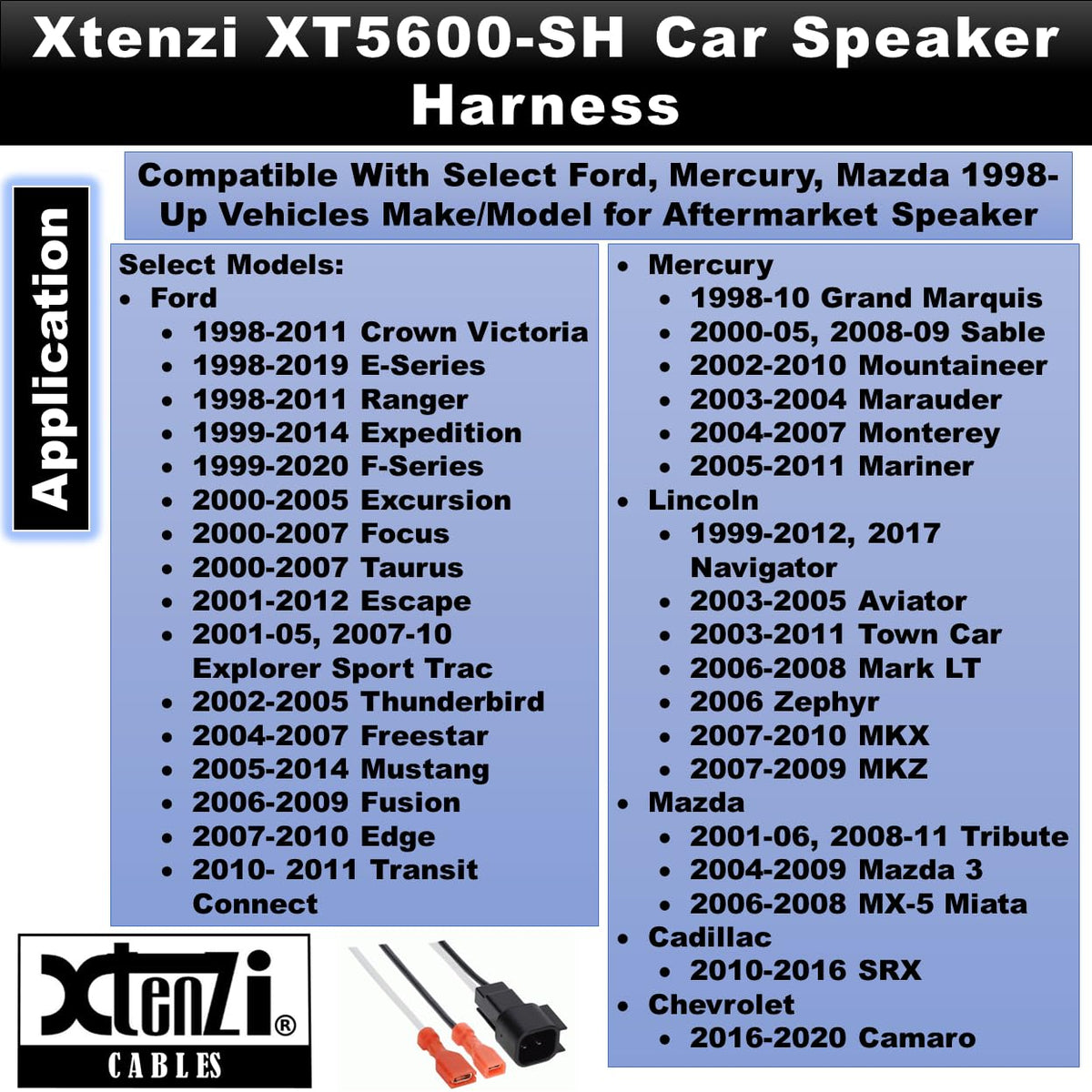 Xtenzi 2 Pair Car Speaker Harness Set Compatible with Ford, Mercury, Mazda Vehicles