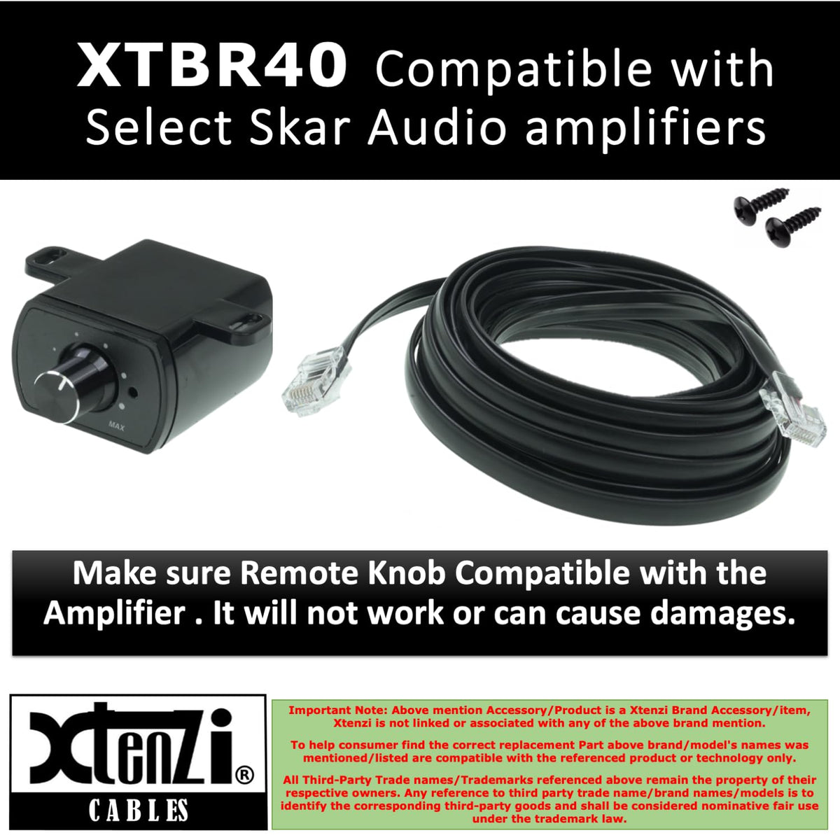 Xtenzi Amplifier Bass Volume Knob Control Remote XTBR40 Compatible with Skar Audio Select Models: SKv2-1500.1D,SKv2-2500.1D,SKv2-3500.1D,SKv2-4500.1D,SK-2500.1D,SK-3500.1D,SK-4500.1D,
