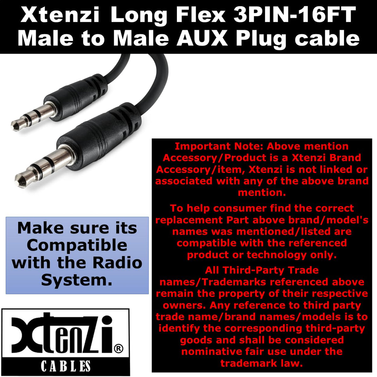 Xtenzi 3Pin Jack AUX Flex Cable Wire Accessory for Bass Remote Knob Compatible with Rockford Fosgate Prime PLC Amplifiers
