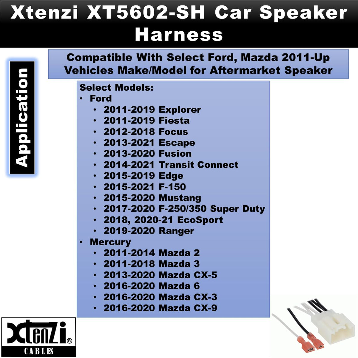 Xtenzi 2 Pair Car Speaker Harness Set Compatible with Ford and Mazda Vehicles