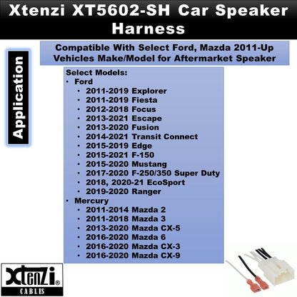 Xtenzi 2 Pair Car Speaker Harness Set Compatible with Ford and Mazda Vehicles