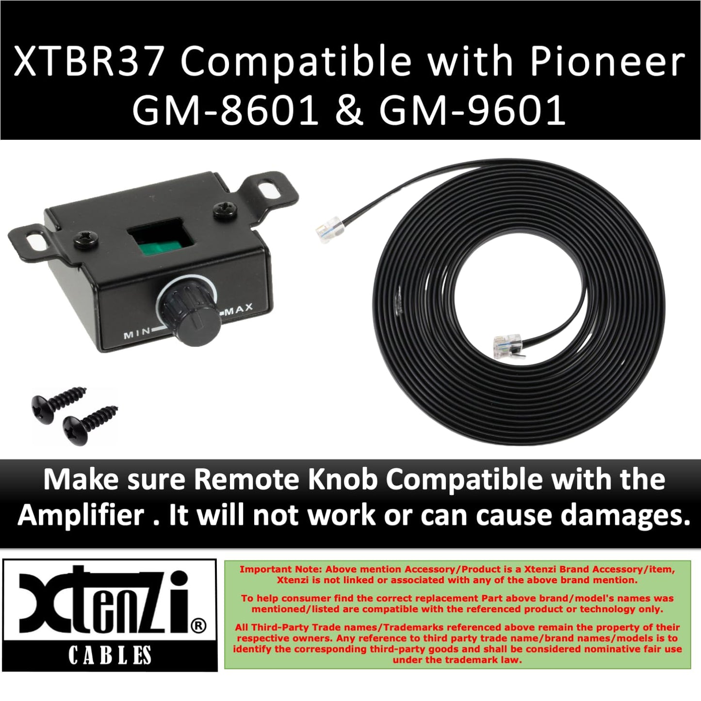 Xtenzi Amplifier Bass Volume Knob Control Remote XTBR37 Compatible with Pioneer Select Models: GM-8601 GM-9601