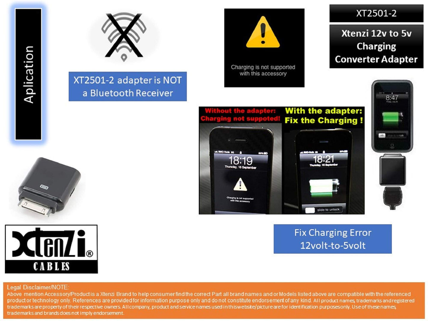 Xtenzi Aftermarket Replacement 12V to 5V Charging Converter Adapter Compatible with Select iPod's