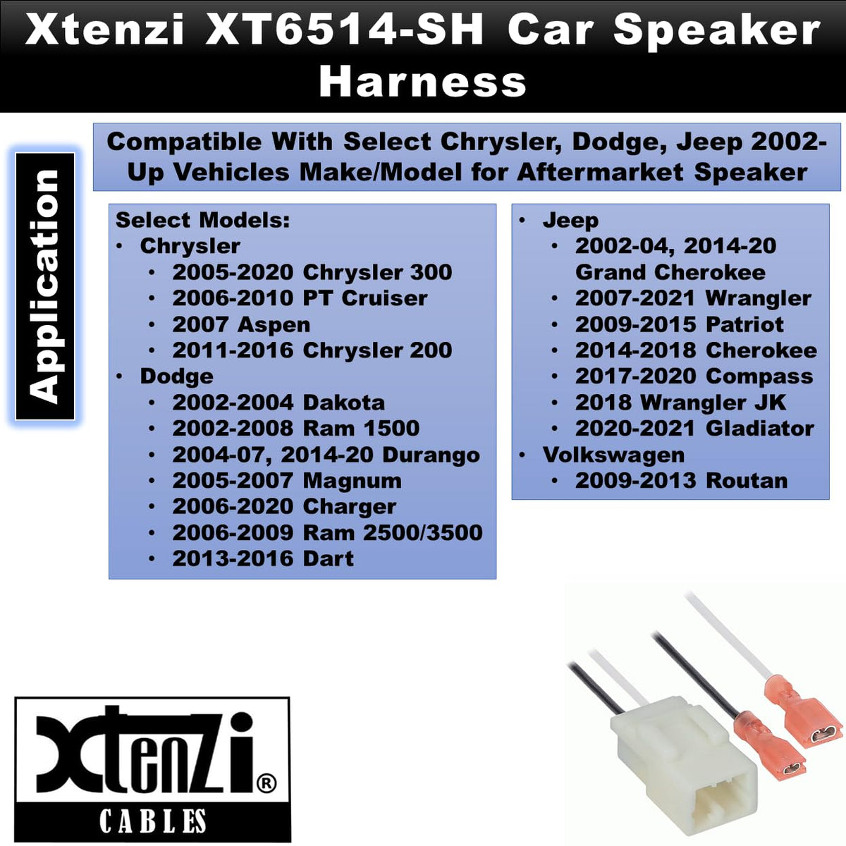 Xtenzi 2 Pair Car Speaker Harness Set Compatible with Chrysler, Dodge Vehicles
