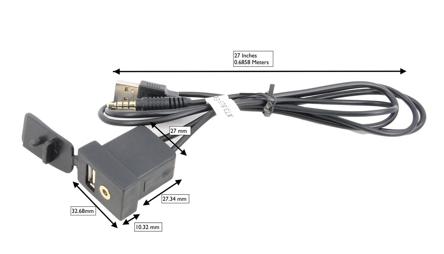 Xtenzi USB and 3.5mm A/V Rectangle Panel Jack Extension Cable Compatible with Select Toyota, Honda Models