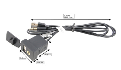Xtenzi USB and 3.5mm A/V Rectangle Panel Jack Extension Cable Compatible with Select Toyota, Honda Models