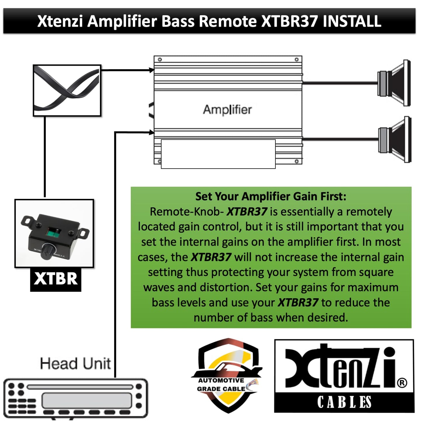 Xtenzi Amplifier Bass Volume Knob Control Remote XTBR37 Compatible with Pioneer Select Models: GM-8601 GM-9601