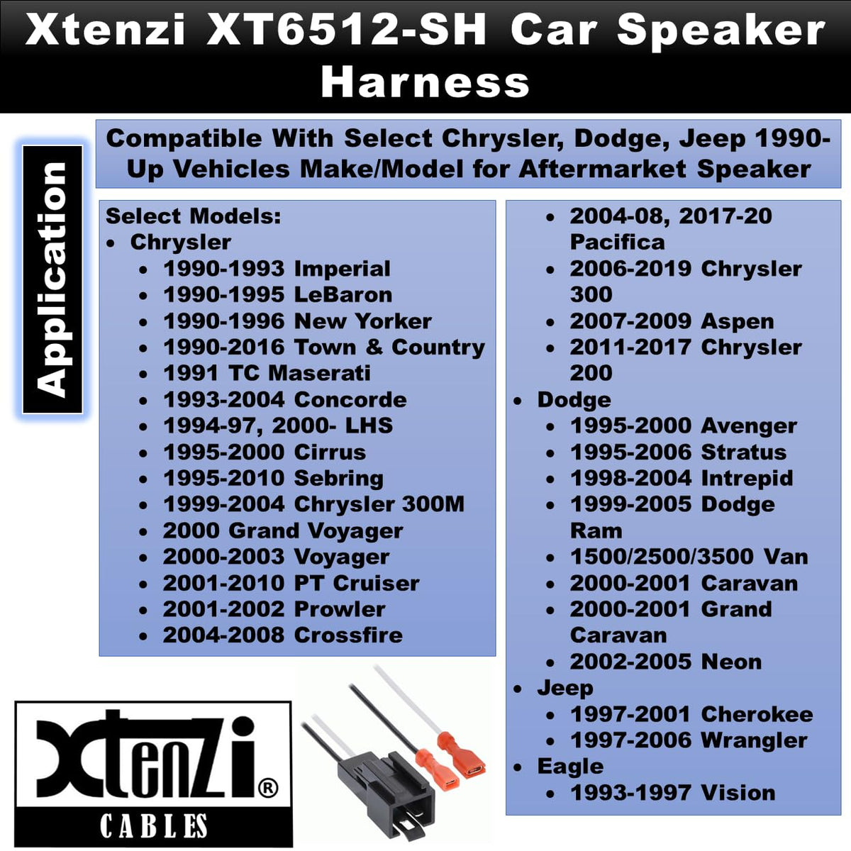 Xtenzi 2 Pair Car Speaker Harness Set Compatible with Chrysler, Dodge, Jeep Vehicles