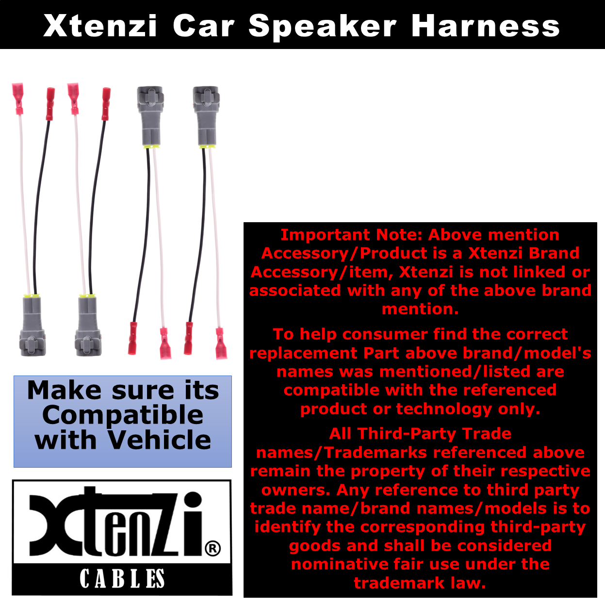 Xtenzi 2 Pair Car Audio Speaker Harness Set for Select Toyota 1989-2003 Vehicles