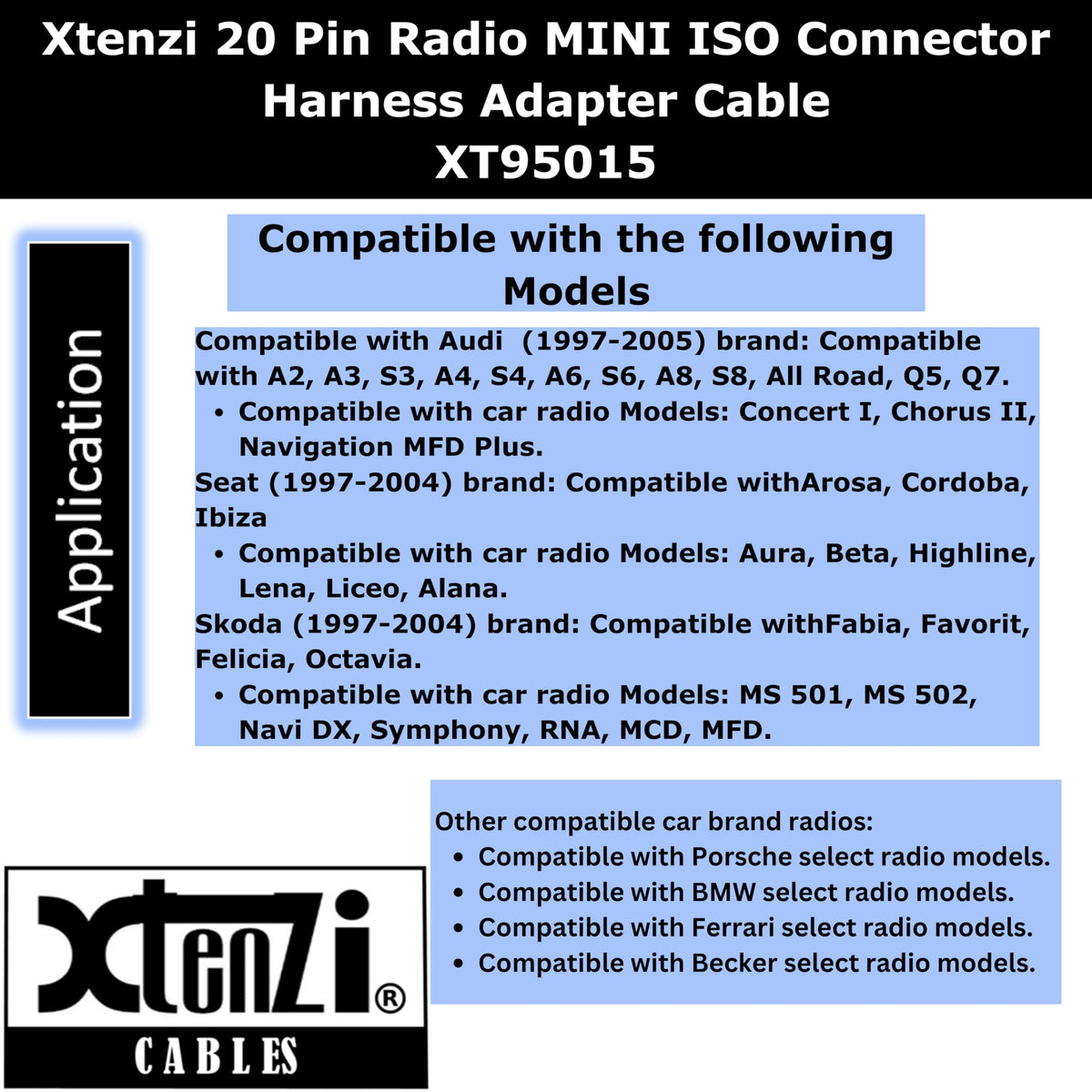 Xtenzi Radio Harness Adapter Cable 20 Pin Mini ISO Connector - XT95015