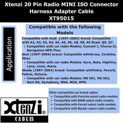 Xtenzi Radio Harness Adapter Cable 20 Pin Mini ISO Connector - XT95015