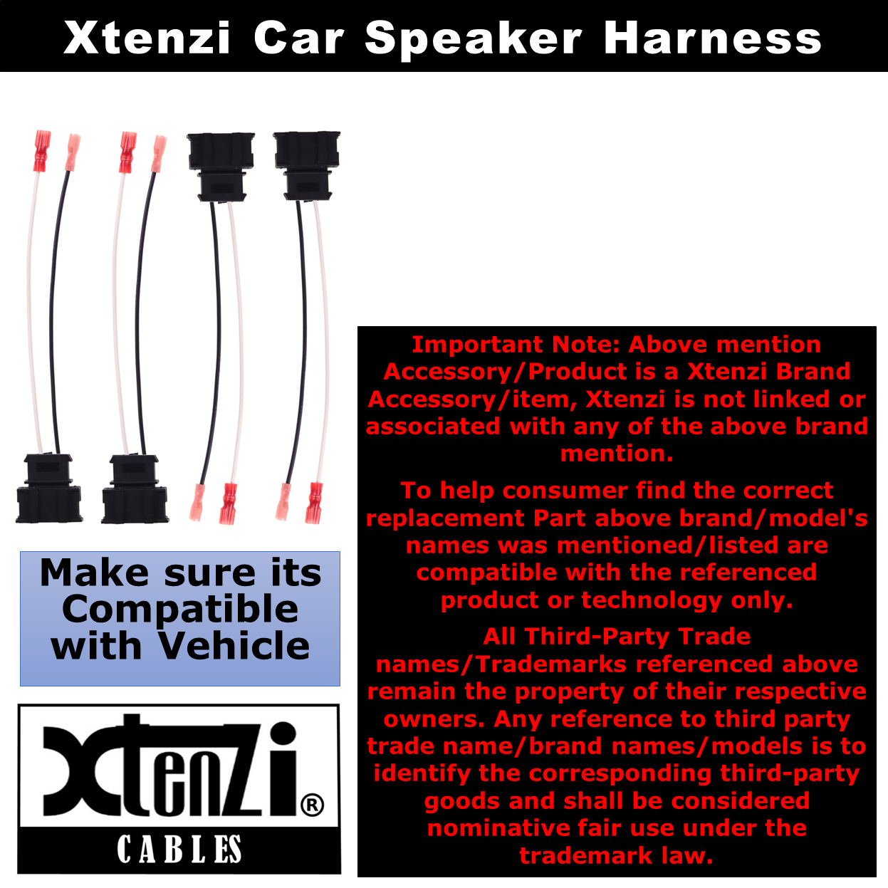 Xtenzi 2 Pair Car Audio Speaker Harness Set for Volkswagen, Porsche Vehicles