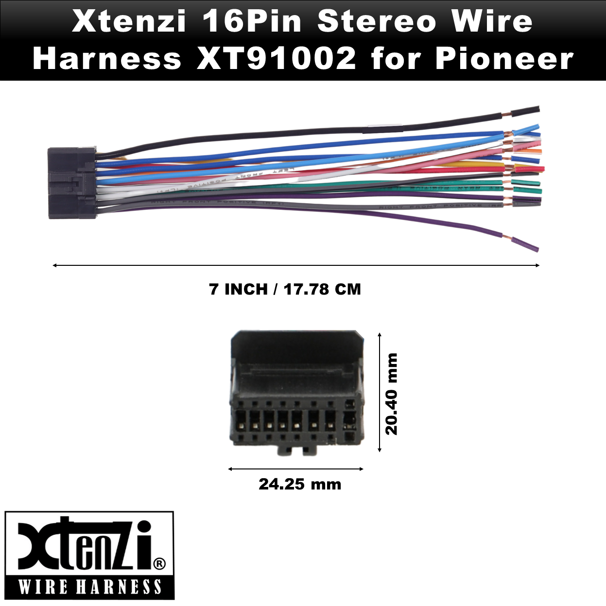 Xtenzi 16Pin Car Radio Power Wire Harness Connector for Pioneer YDP5022 CDE6124 CDP1017 CDE7060 CDP7154 XDE7008 - XT91002