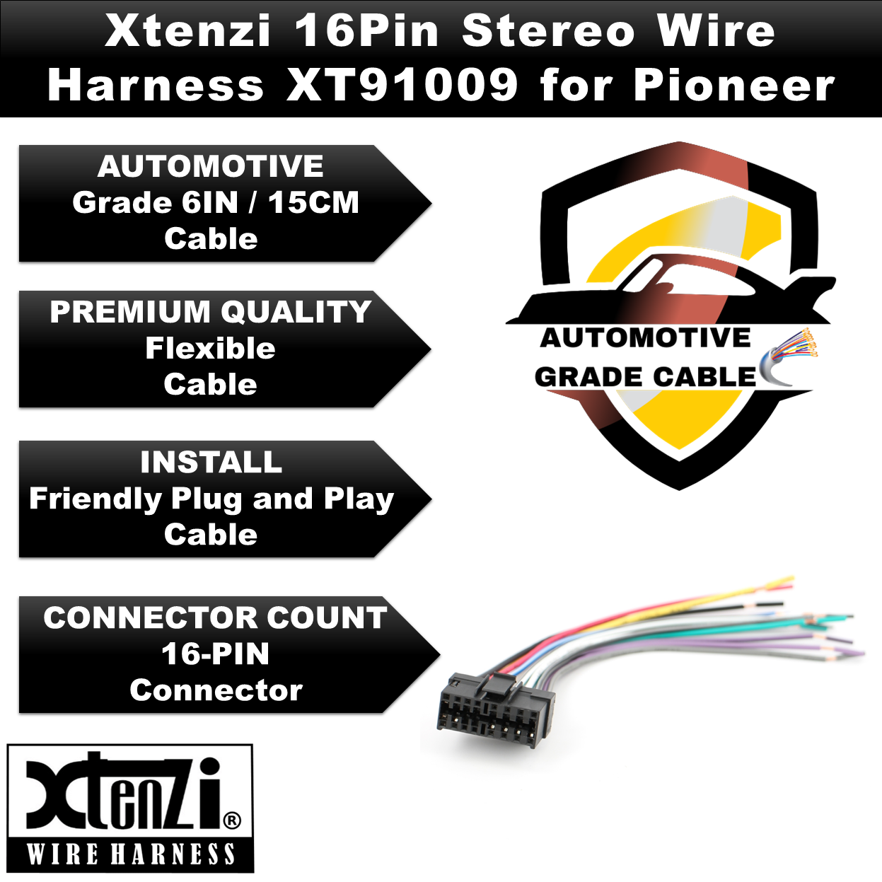Xtenzi 16Pin Car Radio Wire Harness Connector for Pioneer DEHP200 DEHP300 DEHP3000 DEHP400 DEHP4000 - XT91009